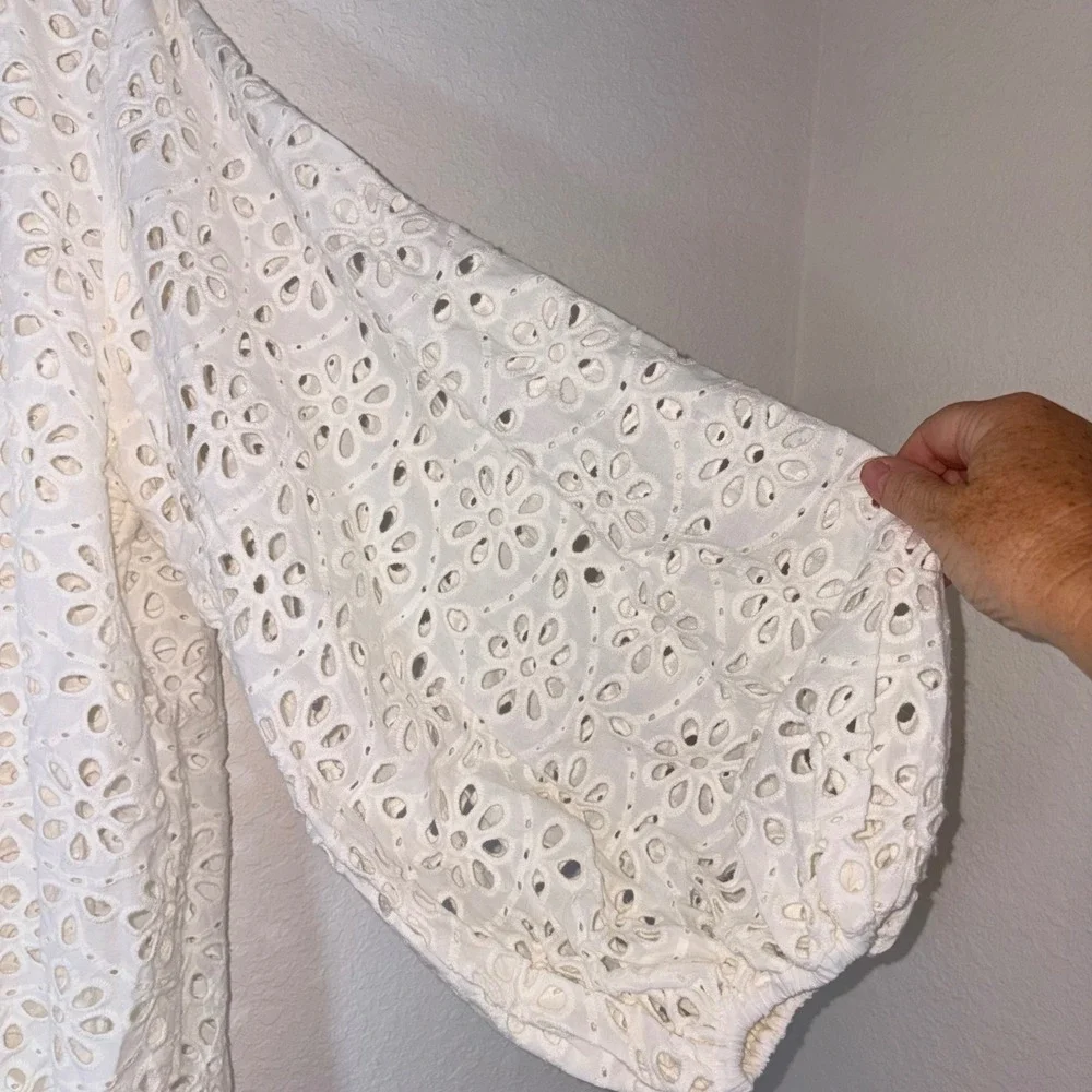Kate Spade Eyelet Cover-Up Dress medium White NEW Balloon Sleeve Scalloped Boho
